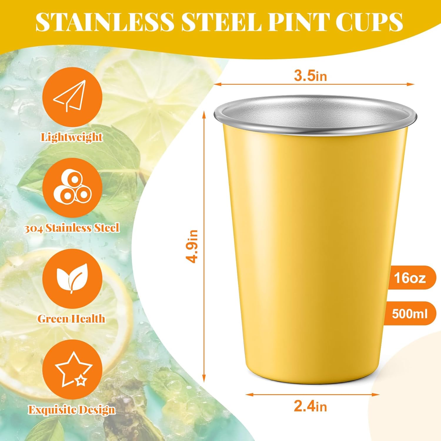 Lallisa 8 Pack Stainless Steel Cups 16 oz Pint Tumbler Colorful Stackable Pint Cups Metal Drinking Glasses for Kids Birthday Adults Coffee Beer Bar Home Travel Outdoor Camping, Unbreakable - Image 2