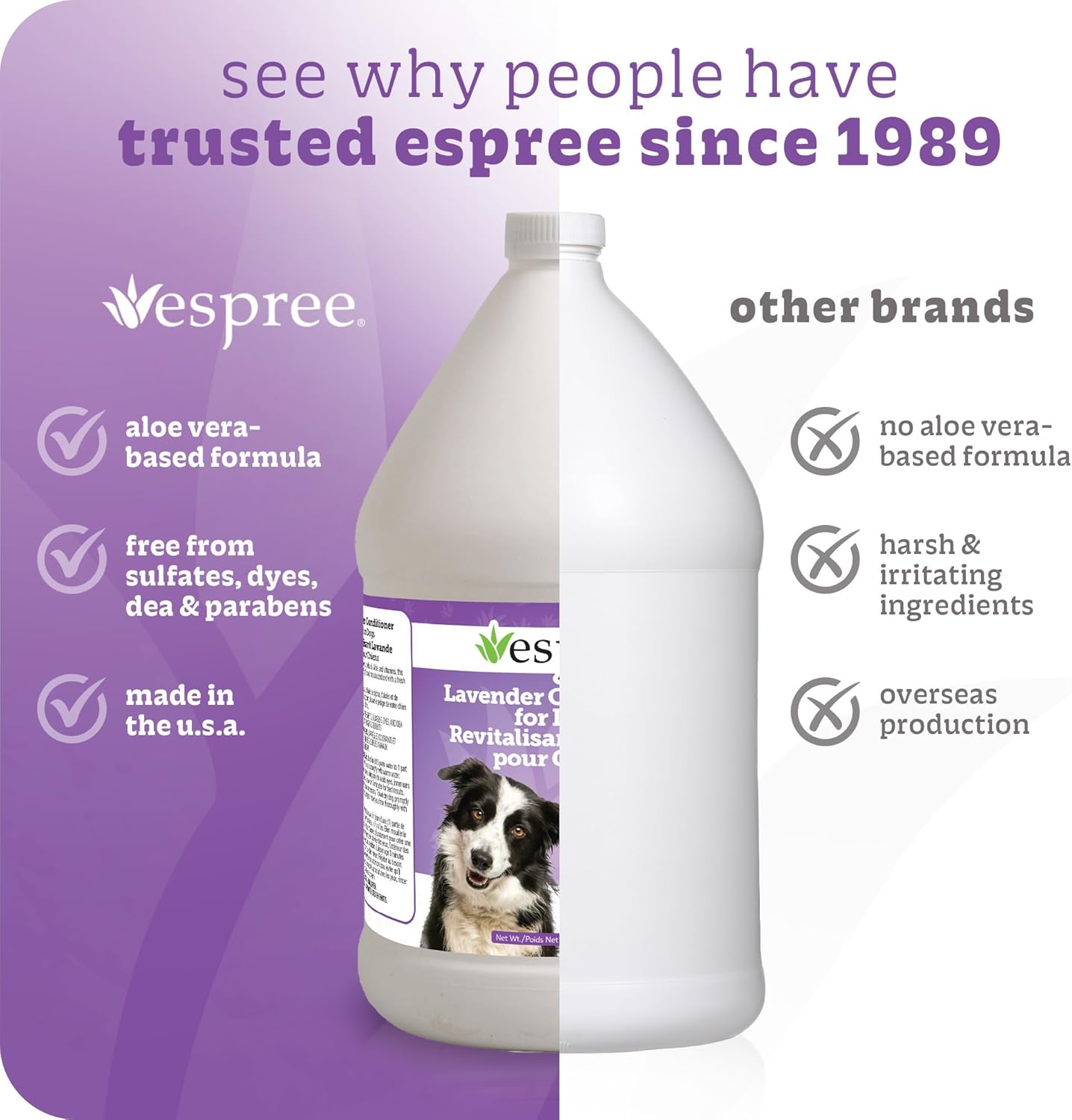 Espree Calming Lavender Dog Conditioner, Soothing Pet Conditioner with Lavender & Chamomile for Stress Relief, Moisturizing & Conditioning, Ideal for Dogs with Sensitive Skin, Fresh Scent, Gallon