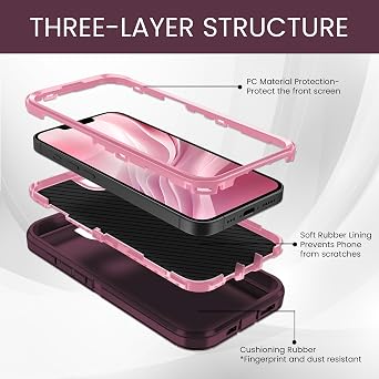 MXX for iPhone 16e & iPhone 17e Case, Compatible with MagSafe Heavy Duty Rugged Protective Cover, 3-Layer Shockproof Dustproof Drop Resistant Case Plum/Pink