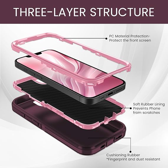 MXX for iPhone 16e & iPhone 17e Case, Compatible with MagSafe Heavy Duty Rugged Protective Cover, 3-Layer Shockproof Dustproof Drop Resistant Case Plum/Pink