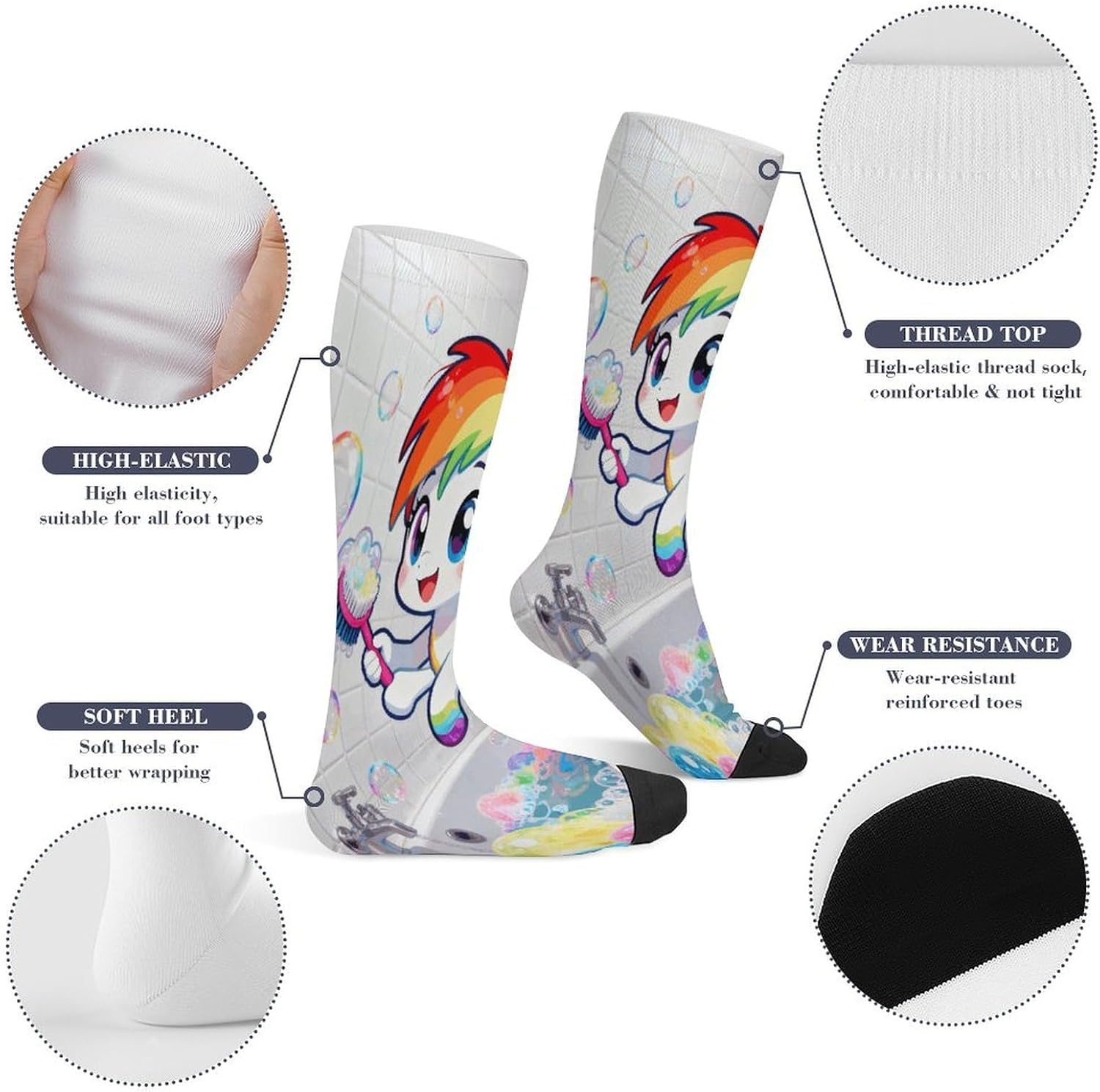 Rainbow Wash Compression Socks for Men Women | Funny Novelty Knee High Socks, Breathable Cozy Soft Football Sock, Over The Calf Socks for Casual Work Athletic Sock & Gifts