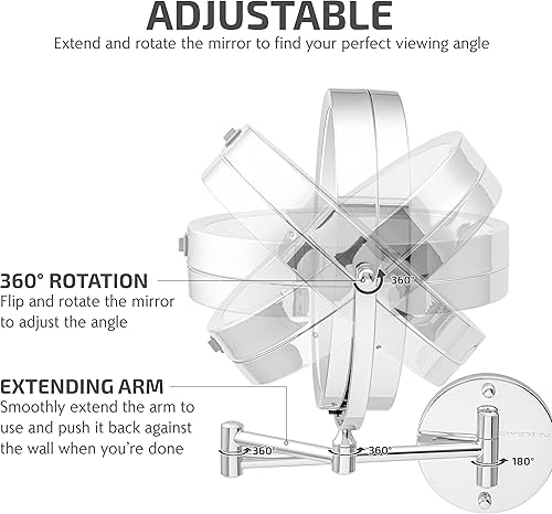 Miniatura 3 de OVENTE Espejo de maquillaje iluminado de 9 pulgadas con aumento de 1X7X, espejo de tocador redondo con aumento de doble cara inalámbrico, diseño
