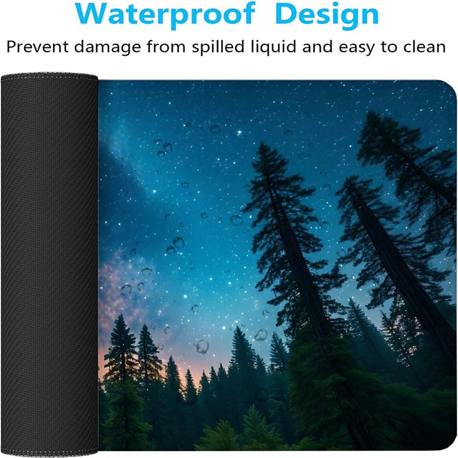 Alfombrilla Ratón Bosque Cielo Estrellado Alfombrilla Ratón XXL 1400x600x3mm Mouse Pad Resiste Salpicaduras, Extendida de Gran Tamaño con Bordes Cosidos, Mejora la Precisión y la Velocidad y-411