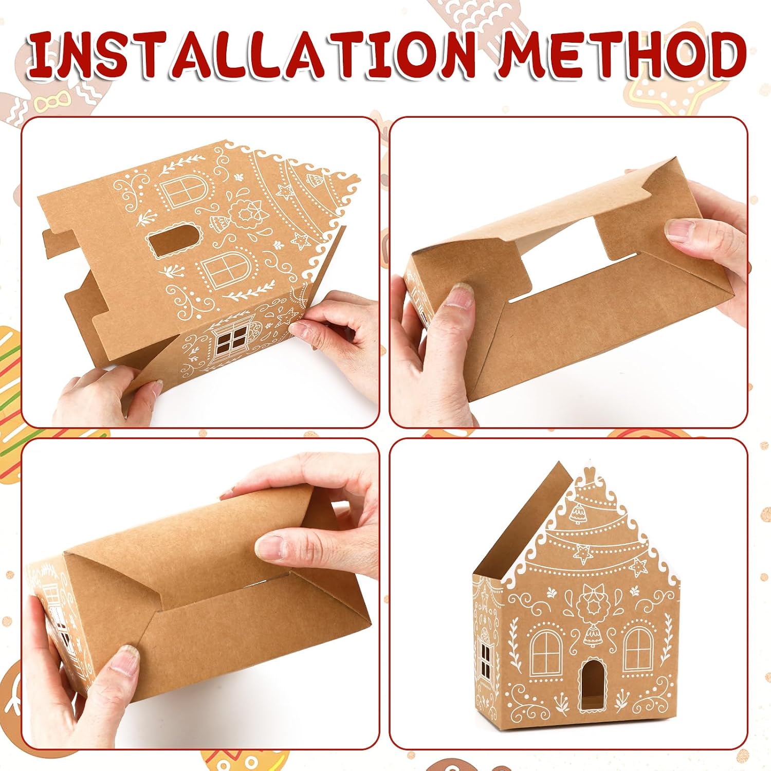 JULBEAR 25 Pcs Gingerbread House Gift Boxes, Christmas Candy Paper Bags image 4