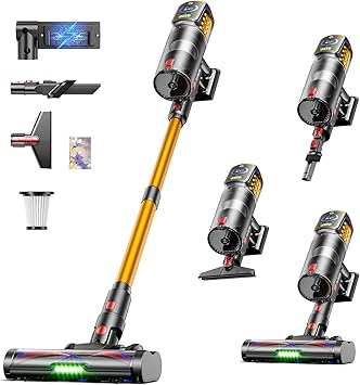 Cordless Vacuum Cleaner,55KPa 650W 65Mins Vacuum Cleaners for Home,Stick Vacuum with LED Display &Anti-tangle Brush and Self-Standing Design,Vacuum Cleaner for Hardwood Floors,Carpet,Pet Hair,Car