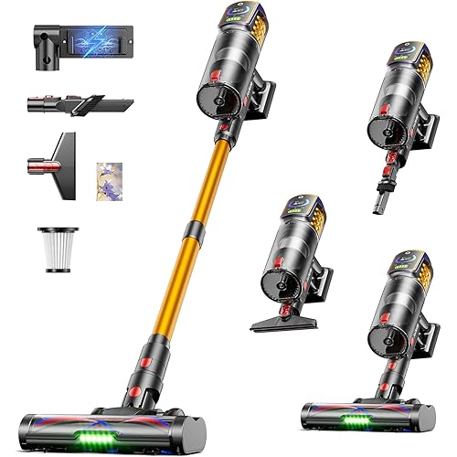 Cordless Vacuum Cleaner,55KPa 650W 65Mins Vacuum Cleaners for Home,Stick Vacuum with LED Display Anti tangle Brush and Self Standing Design,Vacuum Cleaner for Hardwood Floors,Carpet,Pet Hair,Car