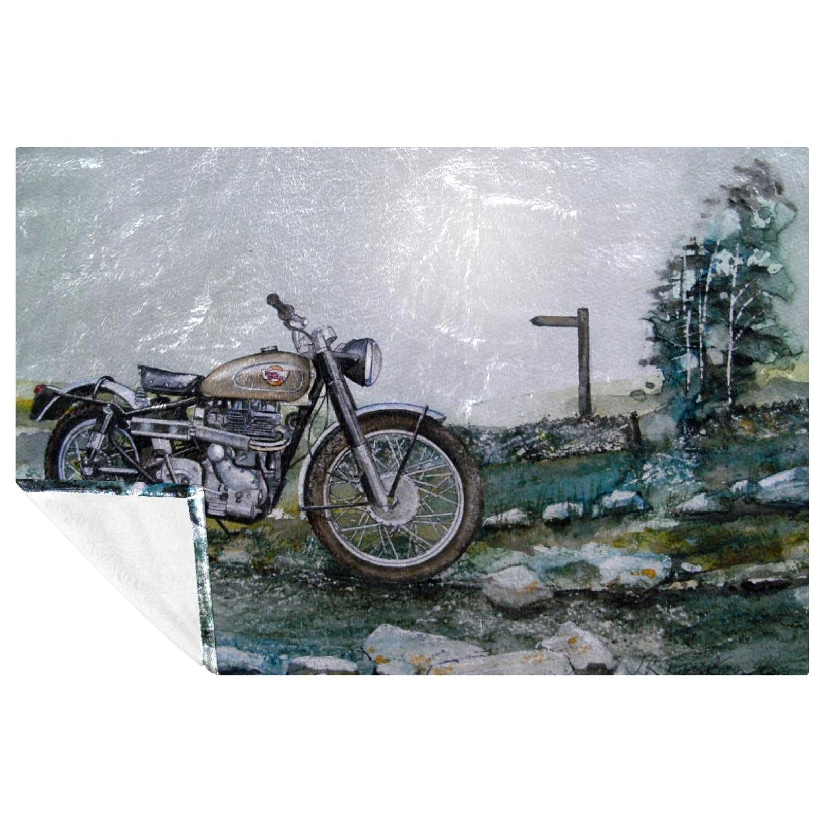 Couverture moto rétro imprimée 150x100 cm douce et chaude pour lit et pique-nique
