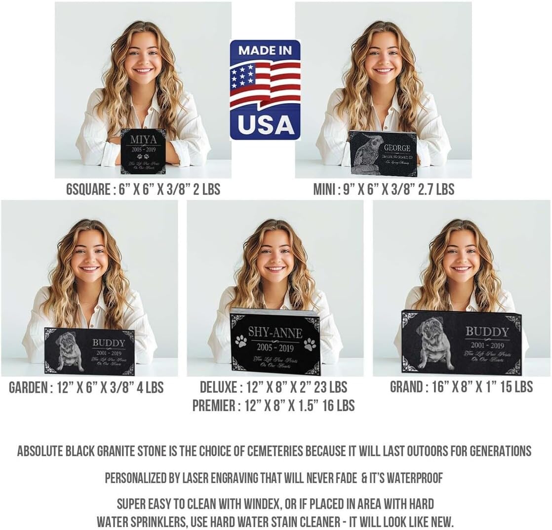 Custom Granite Pet Memorial Stone w/Engraved Photo | Personalized Headstone Grave Marker Plaque | Dog Memorial Tribute Tombstone Monument