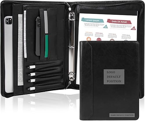 Nombre grabado gratis, cartera de carpetas de anillos personalizada, cartera profesional de cuero vegano, carpeta organizadora de documentos,