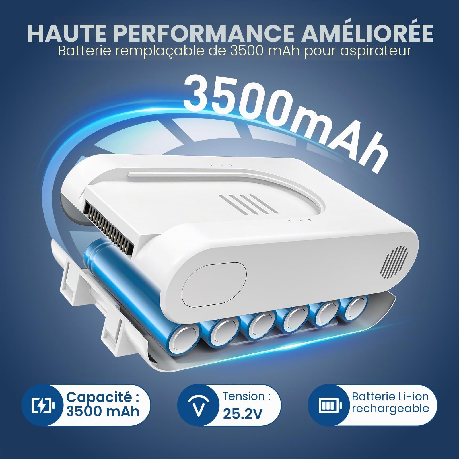 3500mAh Batterie pour Xiaomi G9, G9 Plus, G10, G10 Plus, Dreame R10, R10 Pro, T10, T20, T20 Pro, V12S, V16S Aspirateur (25.2V / 88.2Wh)