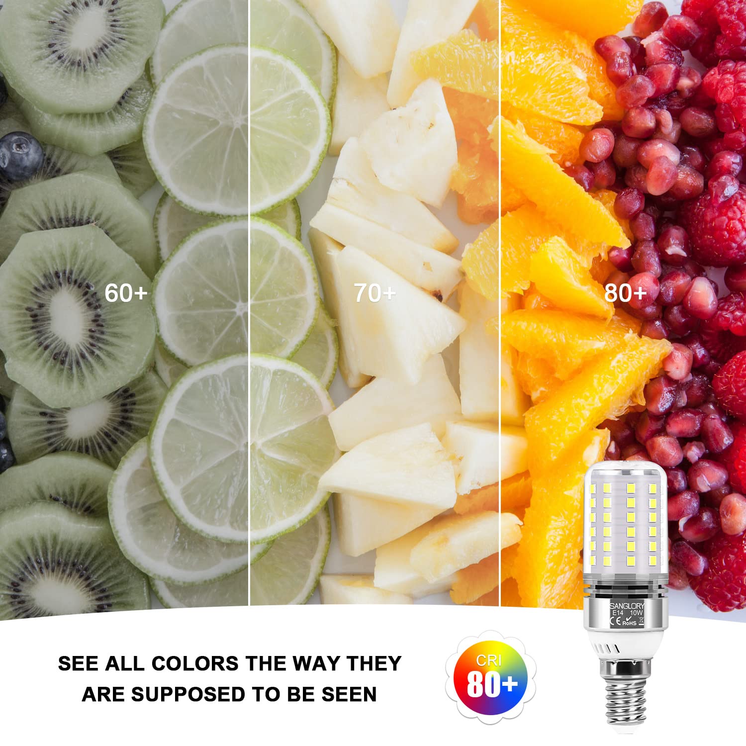 SanGlory Lampade LED Mais E14 10W 6000K, equivalenti a 90W Incandescenza, Luce Bianca Fredda 1050LM, Risparmio Energetico Lampadina LED E14, Angolo 360°, Non Dimmerabile, Pacco da 4