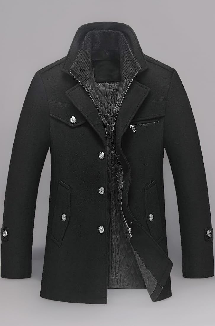 Buy Litteking Men's Winter Pea Coat Casual Woolen Trench Coat