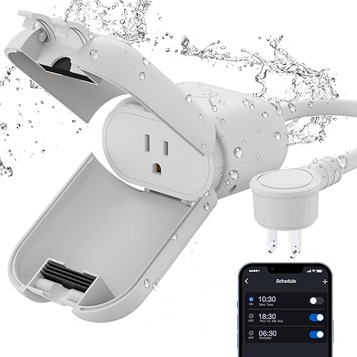ELEGRP PQR10 Enchufe inteligente Wi-Fi para exteriores, resistente al agua IP66, compatible con Alexa y Google Assistant, control remoto por voz y