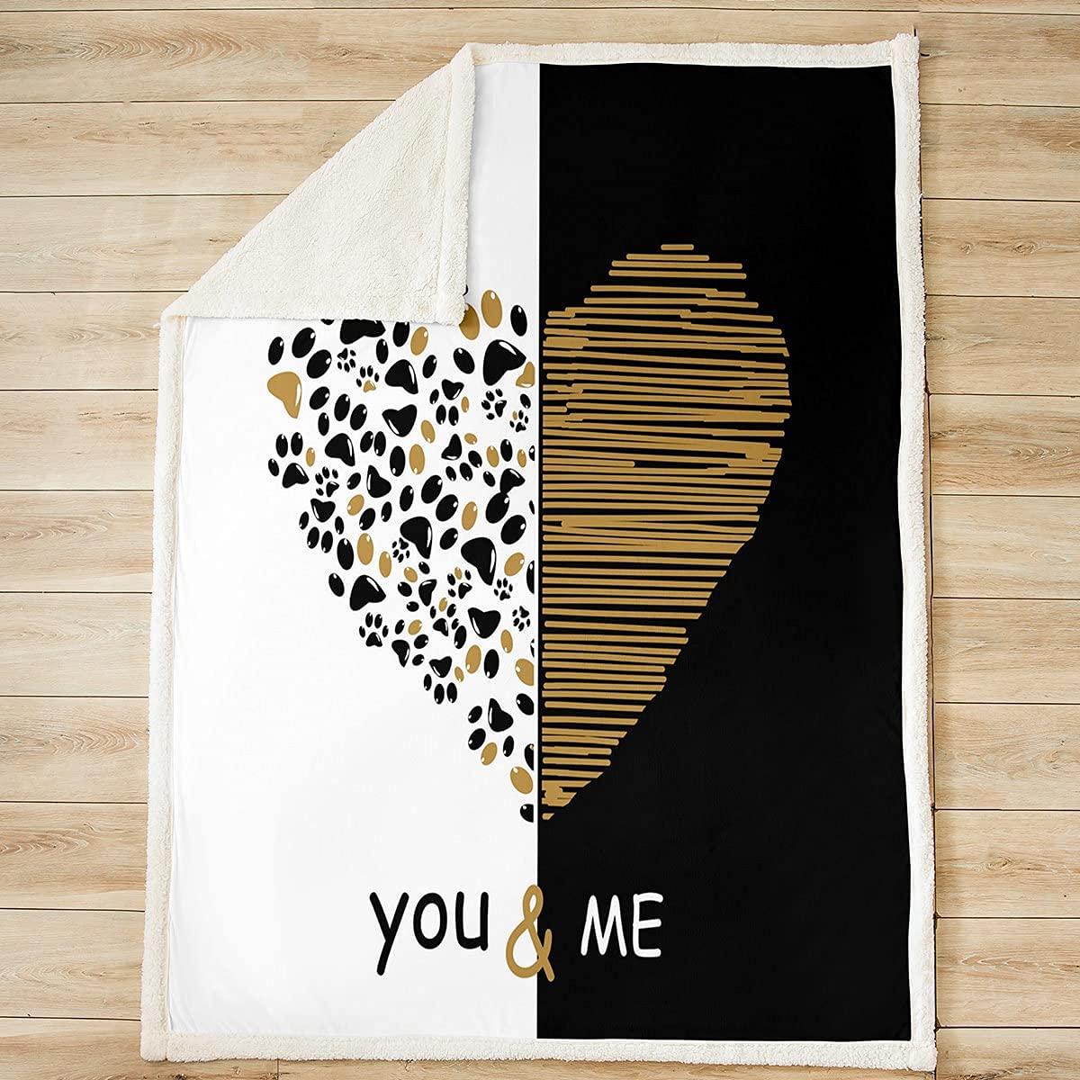 Loussiesd Du und Ich Decke 150x200cm Golden Schwarz Heart Kuscheldecke für Liebespaar Männer Frauen Romantik Wohndecke Valentinstag Schwarz Weiß Zimmerdekoration Flanell Fleecedecke