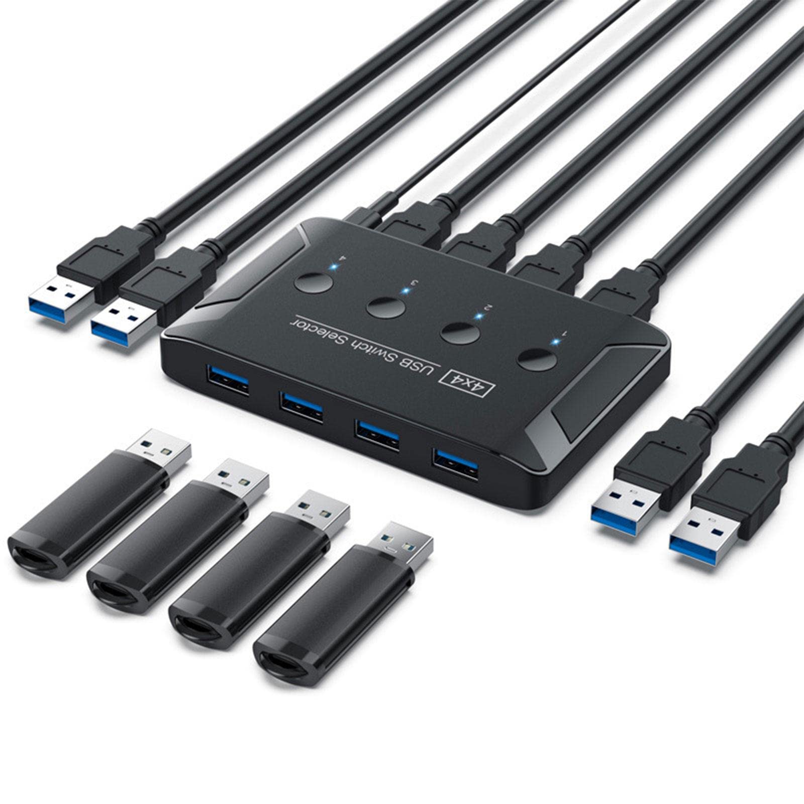 predolo 5 Stück USB 3.0 Switch Selector 4-Port Umschalter USB Peripheriegeräte Hub Adapter Werkzeugloses Umschalten für Büro Heim Arbeitsplatz