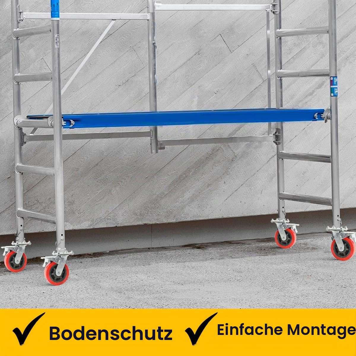 LALABU 4 Stück Gerüstrollen 150mm,360° Drehbar Gerüsträder Rollfüße Spindelrollen mit Bremse,Lenkrollen für Gerüst Tragfähigkeit 500KG