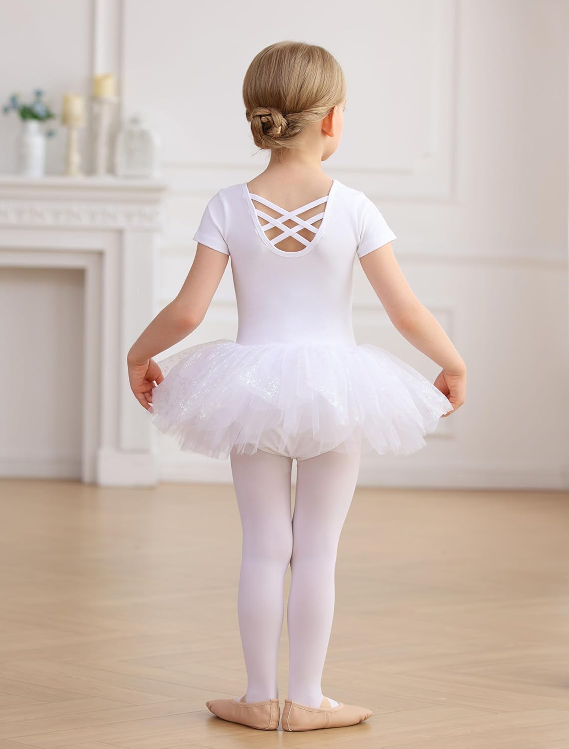 MdnMd Fly Short Sleeve Lace Dance Ballet Tutu Leotard Ballerina Outfit for Toddler Girls - Image 7