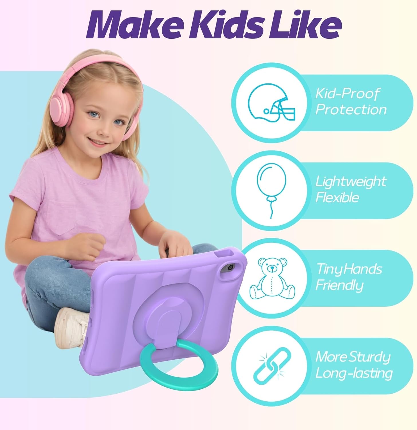 MRWHO Kids Case for iPad Air 5th 4th Generation 10.9 inch – Sturdy Lightweight Flexible Shockproof Stand Handle Girls Boys Case for Apple iPad Air 5 4 Gen 2020/2022, Purple