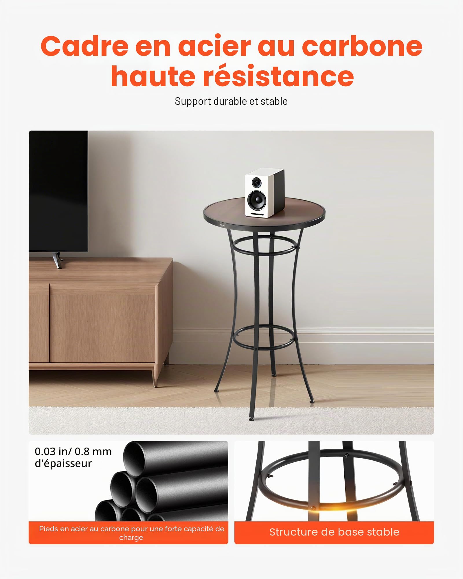 VEVOR Table de Bar Ronde, 60x101 cm, Table de Bistrot Haute Extérieur, avec Plateau, Structure Métal Robuste, Mobilier de Jardin pour Patio, Terrasse, Petits Espaces Intérieur, Cuisine, Salle à Manger
