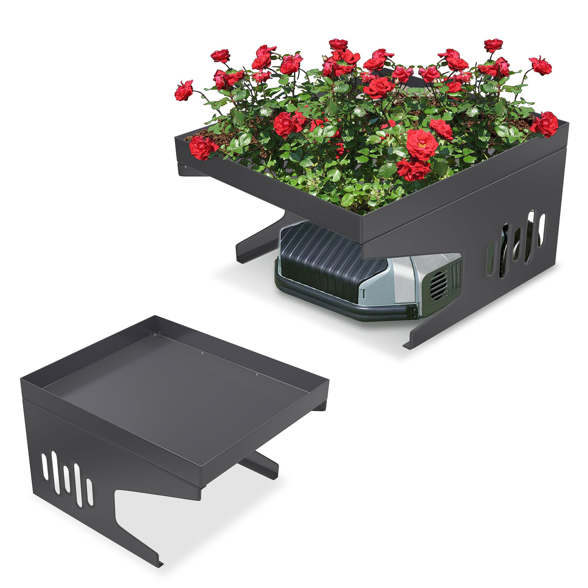 UISEBRT Garaje para robot cortacésped de metal con placa de acero inoxidable – 70 x 60 x 42,5 cm, robusto cochera con protección UV y polvo, cubierta de robot cortacésped adecuado para modelos comunes