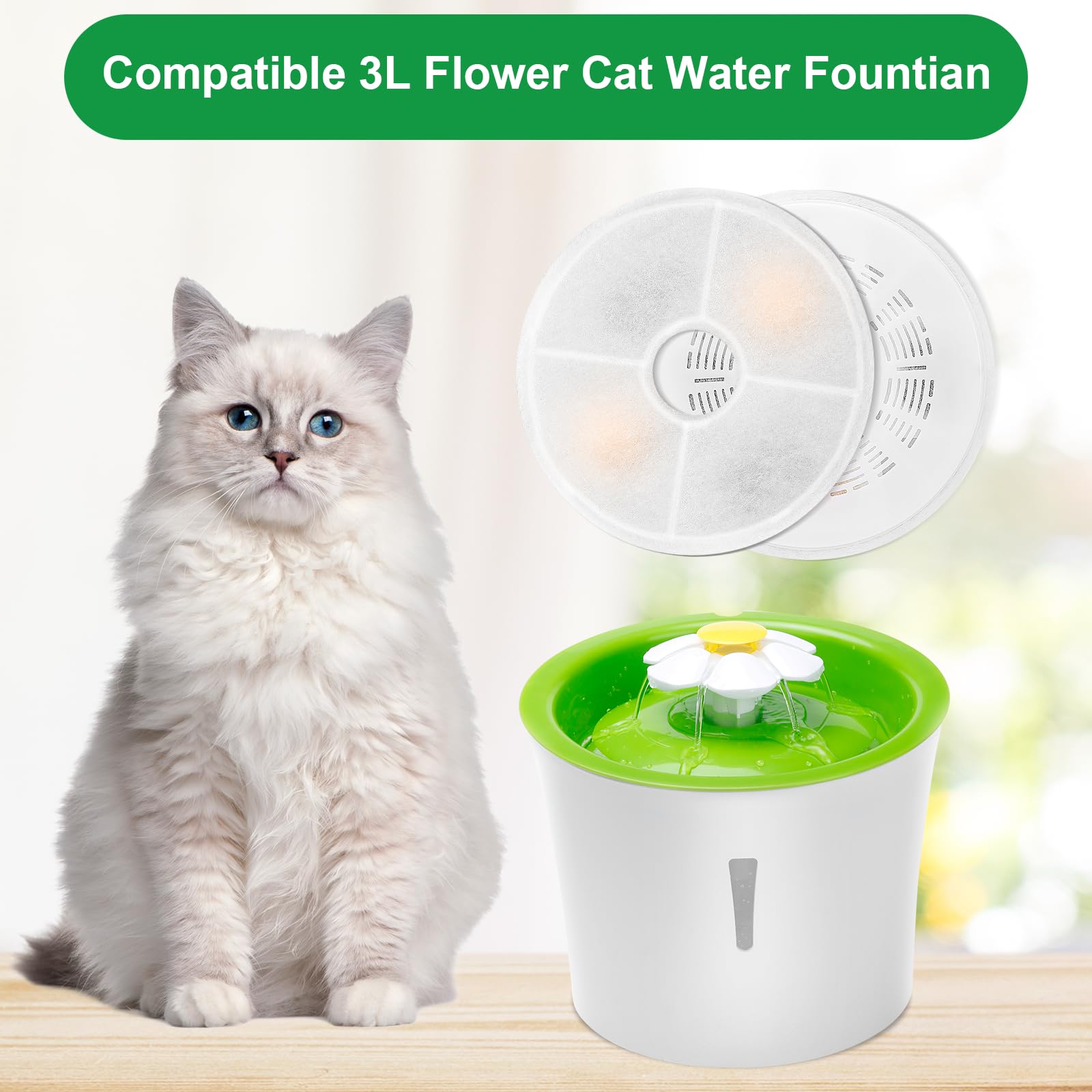 10-Pack Cat Water Fountain Filters - Compatible With 3L Dispensers, Gravity-Fed With Carbon & Resin