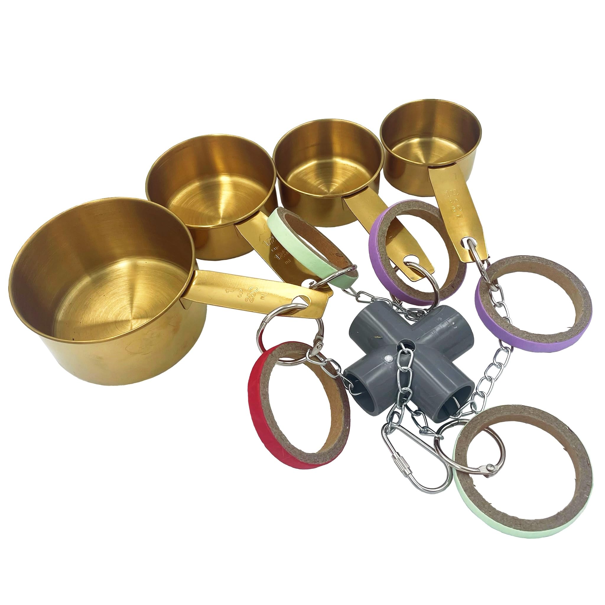 Parrot Toys for Medium & Large Birds - Stainless Steel Golden Chew Cups, Foraging Cardboard Bagel - Cockatoo, African Grey, Amazon, Mini Macaw, Eclectus - Durable Bird Enrichment Toys - image 3