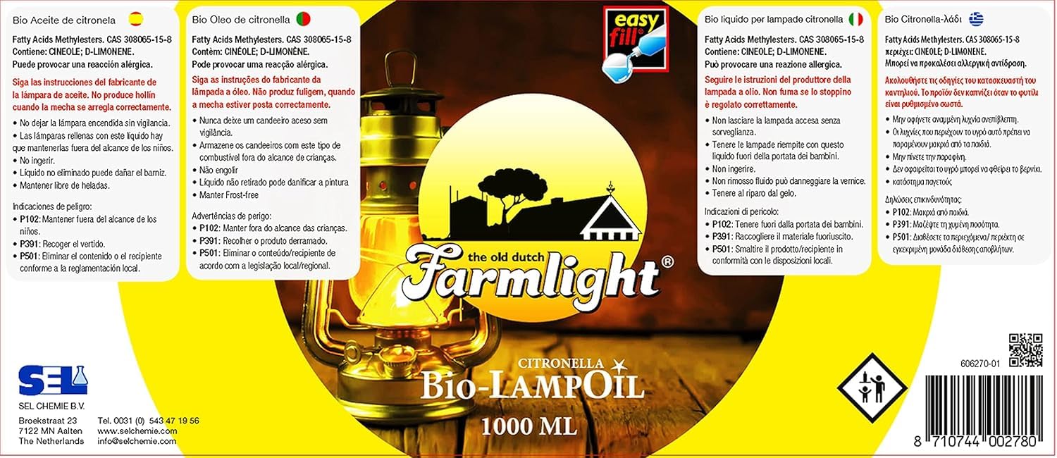 HORECA CANDLES Huile de Lampe à la Citronnelle Bio – 12 x 1L – Huile Liquide Naturelle pour Lampes à Huile, Torches de Jardin & Lampes d’Ambiance – Combustion Propre & Longue Durée