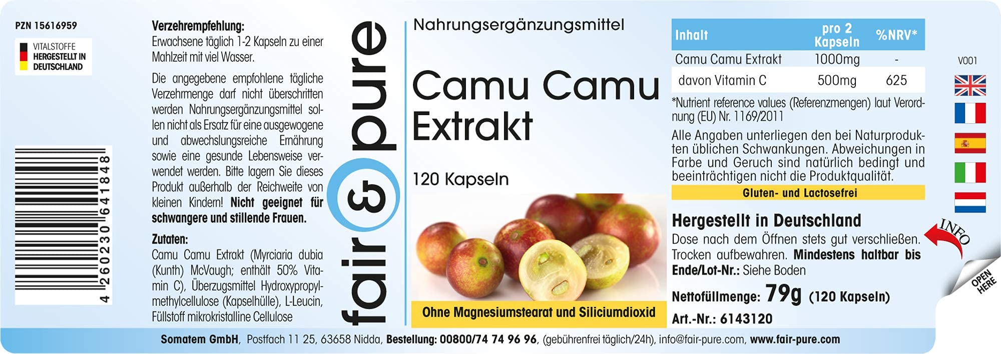 Fair & Pure Camu Camu Extrakt, 120 Kapseln, natürliches Vitamin C, hochdosiert, Nahrungsergänzungsmittel vegan ohne Magnesiumstearat, in Deutschland hergestellt (Packung mit 2)