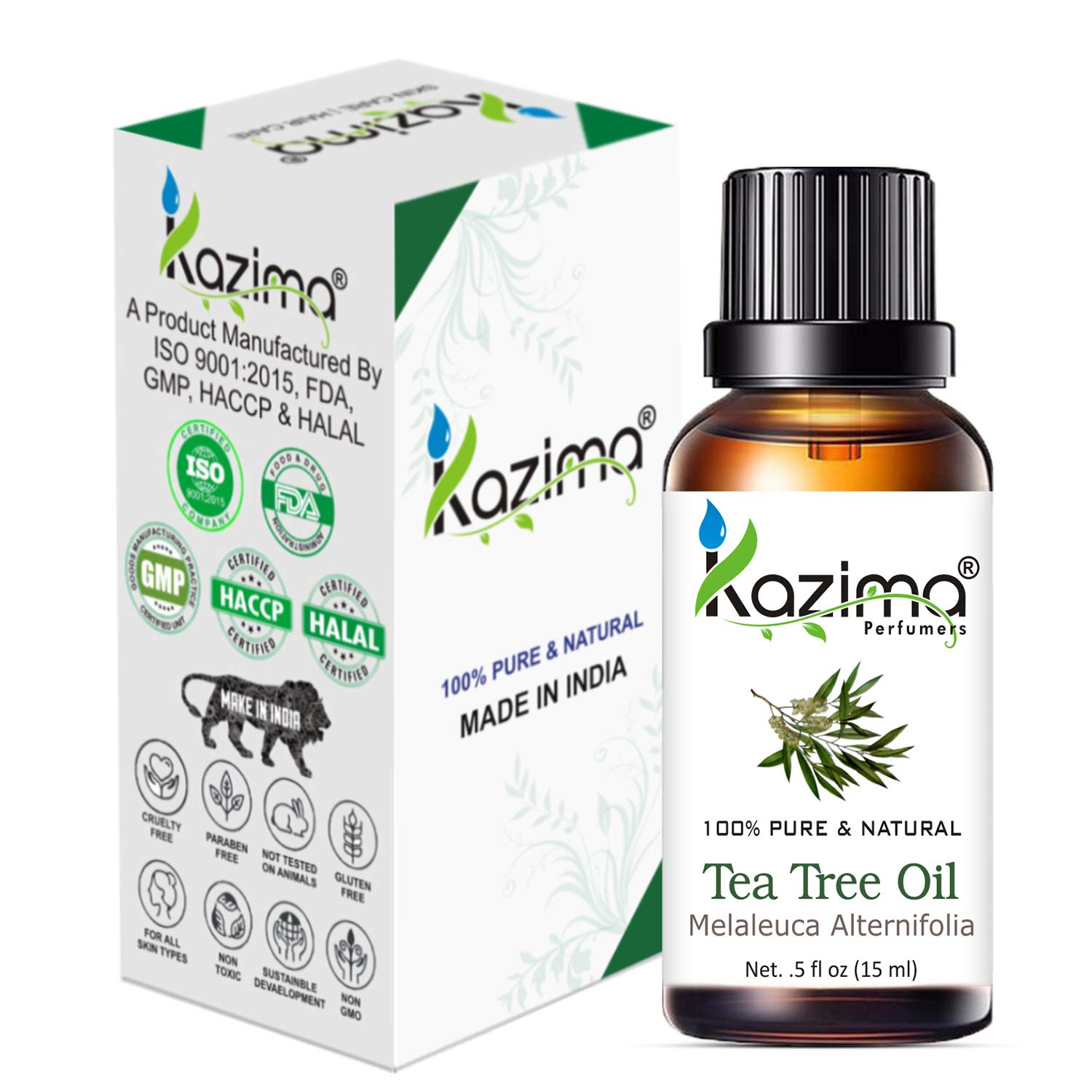 KAZIMA Tea Tree Essential Oil - 100% Pure Natural & Therapeutic Grade For Skin care & Hair (15ML)
