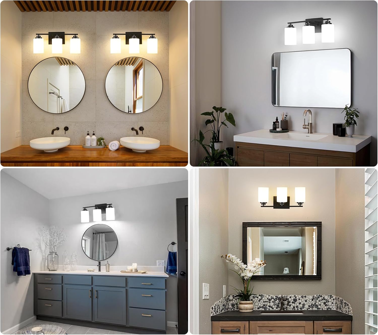 Black Bathroom Light Fixtures, 3-Light Bathroom Vanity Lighting Fixtures Over Mirror with Milky Glass, Modern Wall Sconce Lights for Bath, OS-JJ8301-3BK