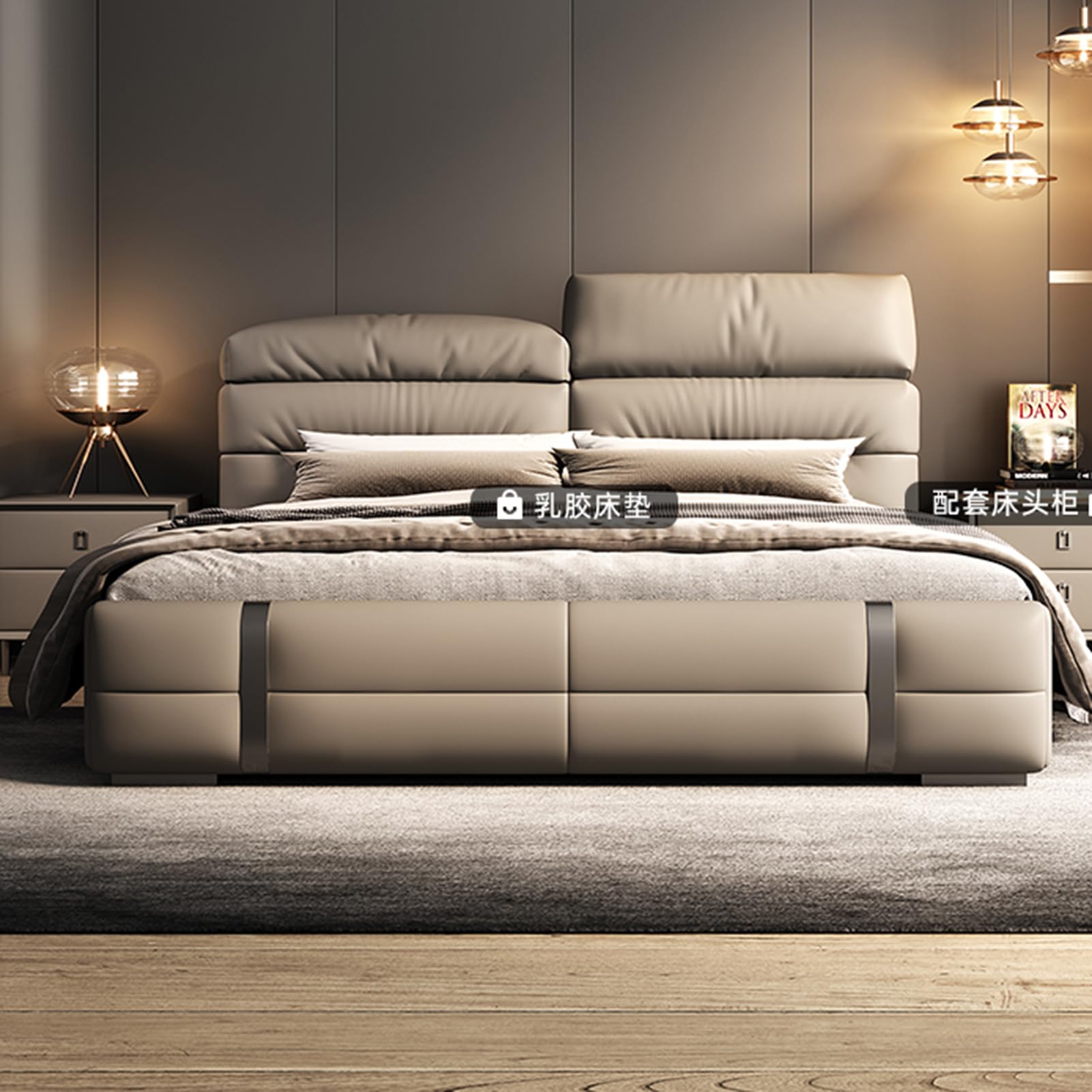 King Size Genuine Leather Bed Upholstered Platform Bed Frame with Headboard and Lift Up Storage Strong Wooden Slat