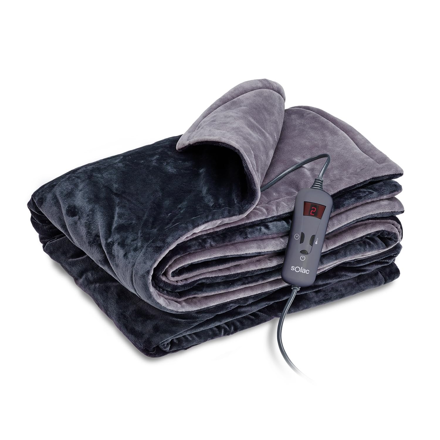Solac CT8608 Reykjavik - Couverture chauffante électrique, 180W, 10 températures, en flanelle, connecteur amovible, lavable, minuterie de 9h, anti surchauffe, 140x180cm