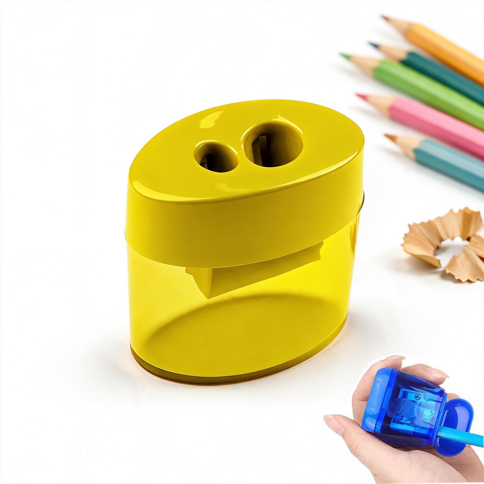 4 Pcs Pencil Sharpeners with Lid, 2026 New Dual Hole Sharpener, Colored Handheld Sharpener Suitable for Kids Adults Students School Class Home Office (Yellow-Ellipse)