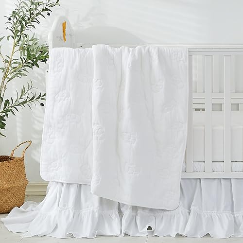 Miniatura 6 de Brandream Juego de ropa de cama de cuna de granja de 4 piezas para niñas o niños, juego de manta de edredón blanco para bebé, 100% algodón