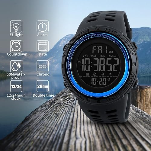 Miniatura 4 de Reloj deportivo digital para hombre, impermeable, cronómetro, cuenta regresiva, alarma de fecha automática