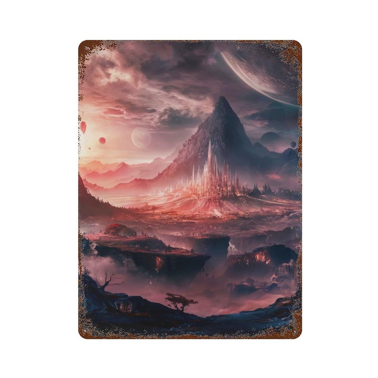 Rustic Tin Plaque with Cosmic Horizon Design 15.7"x11.8", for Cafe, Home Bar And Lounge Decor, Industrial Home Decor