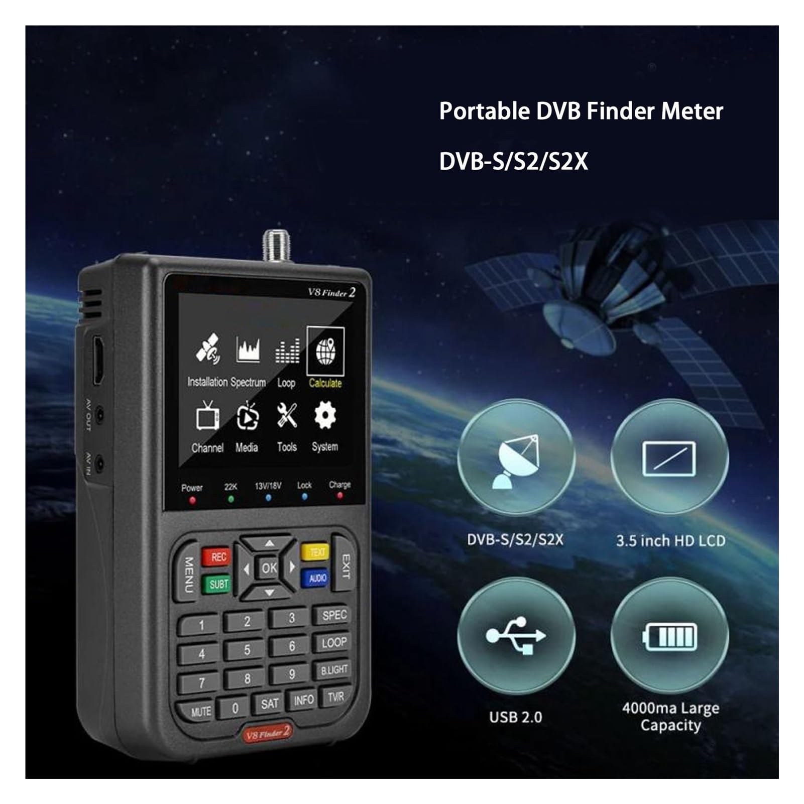 Medidor de Campo TDT, Buscador de satélite 950‑2150, pantalla de 3,5 pulgadas, medidor de satélite digital, receptor de señal DVB S2X S2 S, CC 5 V, 9 V, 12 V