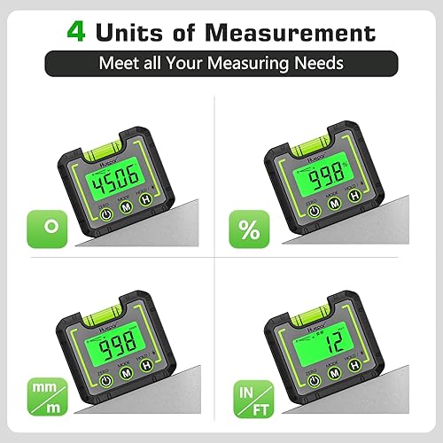 Miniatura 4 de Huepar Medidor de ángulo de nivel digital, mini buscador de ángulos, caja de nivel con base magnética de ranura en V e inclinómetro biselado LCD