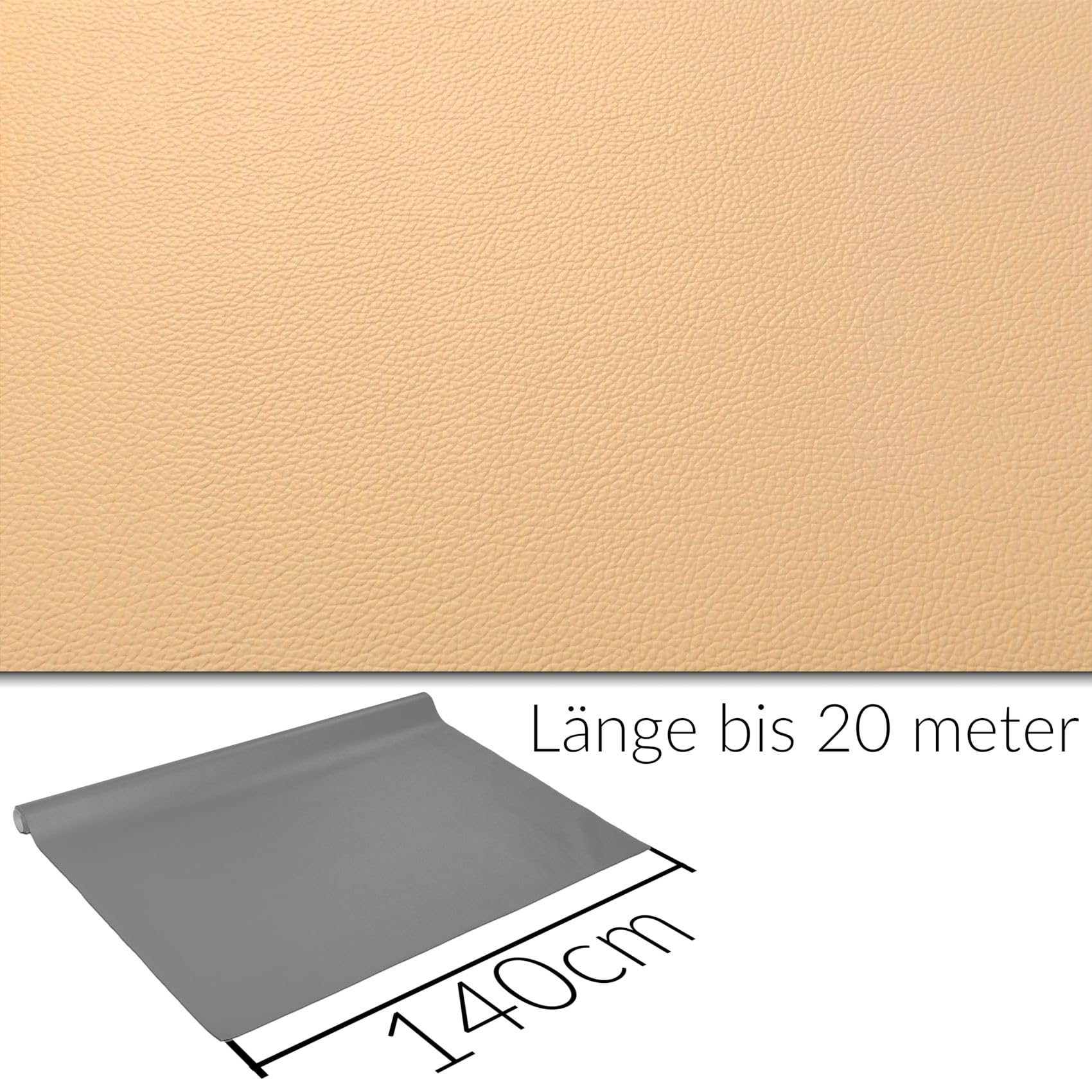 ANRO Tela de tapicería de piel sintética con textura de napa, se vende por metros, tela de tapicería beis, 500 x 140 cm (5 m)