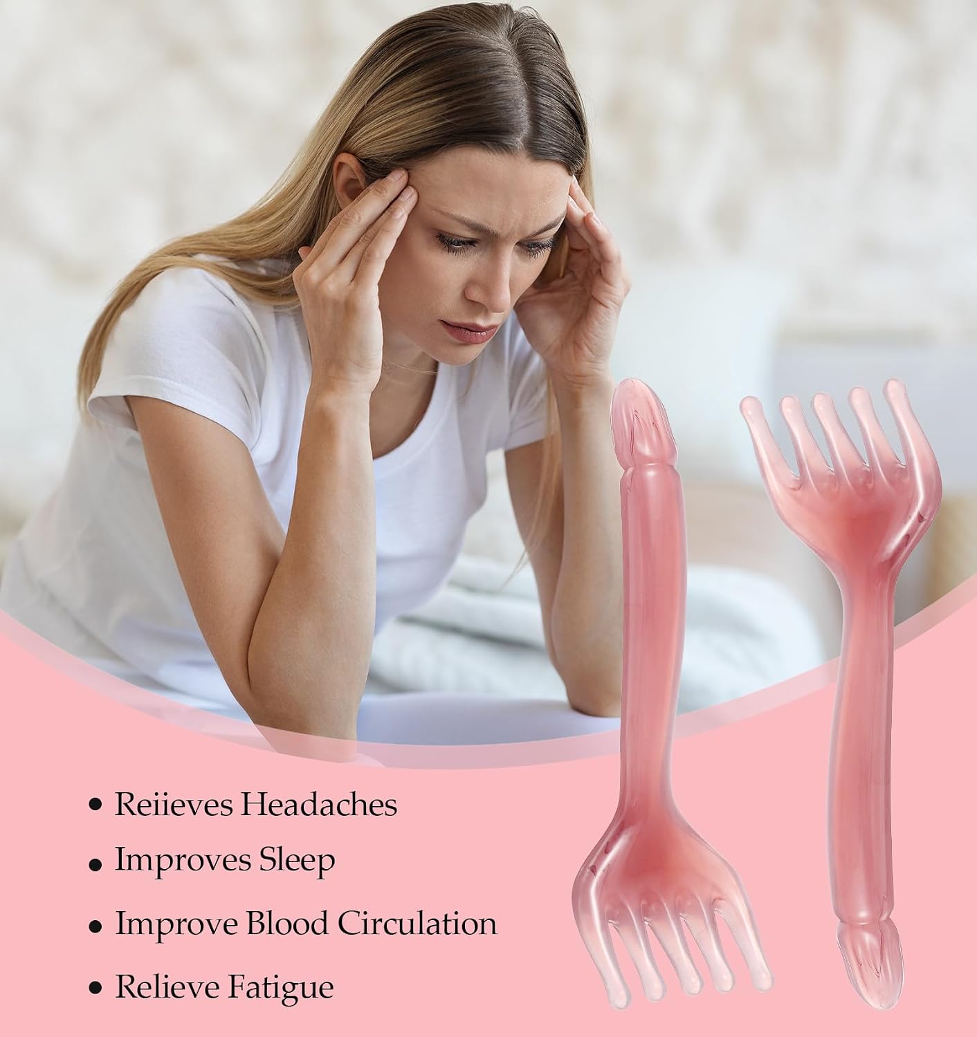 2Pcs Head Massager Scalp, Manual Head Scalp Massage Tool Gua Sha Five Claw Massage Comb, Portable Handheld Resin SPA Relax Tool for Father's Day & Mother's Day Gifts, Pink Purple