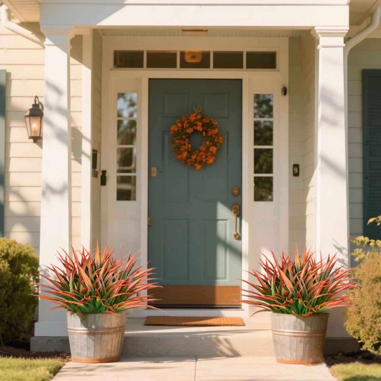 Ouddy Decor 20 Pcs Fake Outdoor Plants Artificial Grass Greenery Stems Faux Plastic Plants UV Resistant for Spring Summer Indoor Outside Garden Planter Pathway Porch Patio Window Home Decor, Orange - Image 4