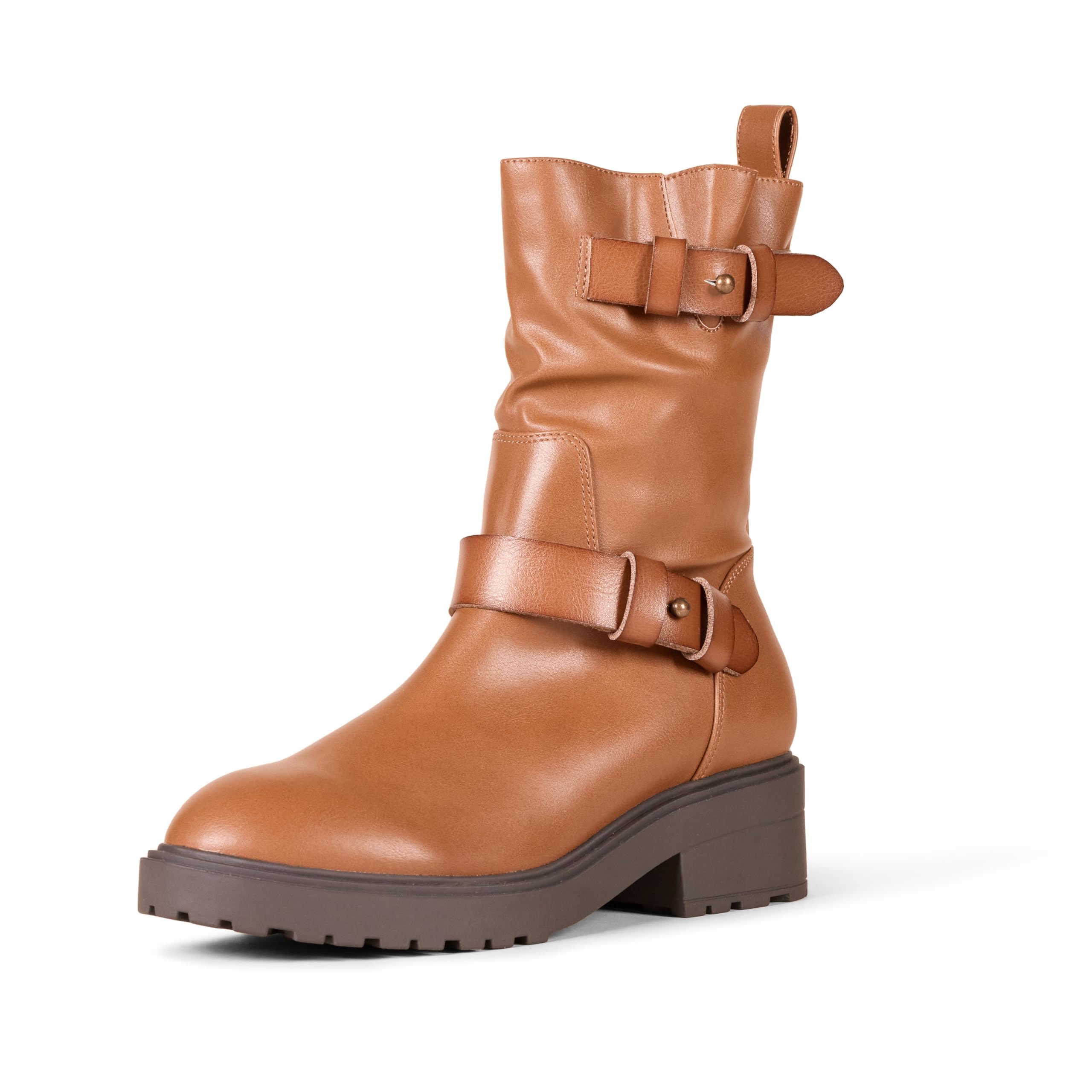 Amazon Essentials Women's Mid Calf Cropped Biker Boots, Tan, 10.5