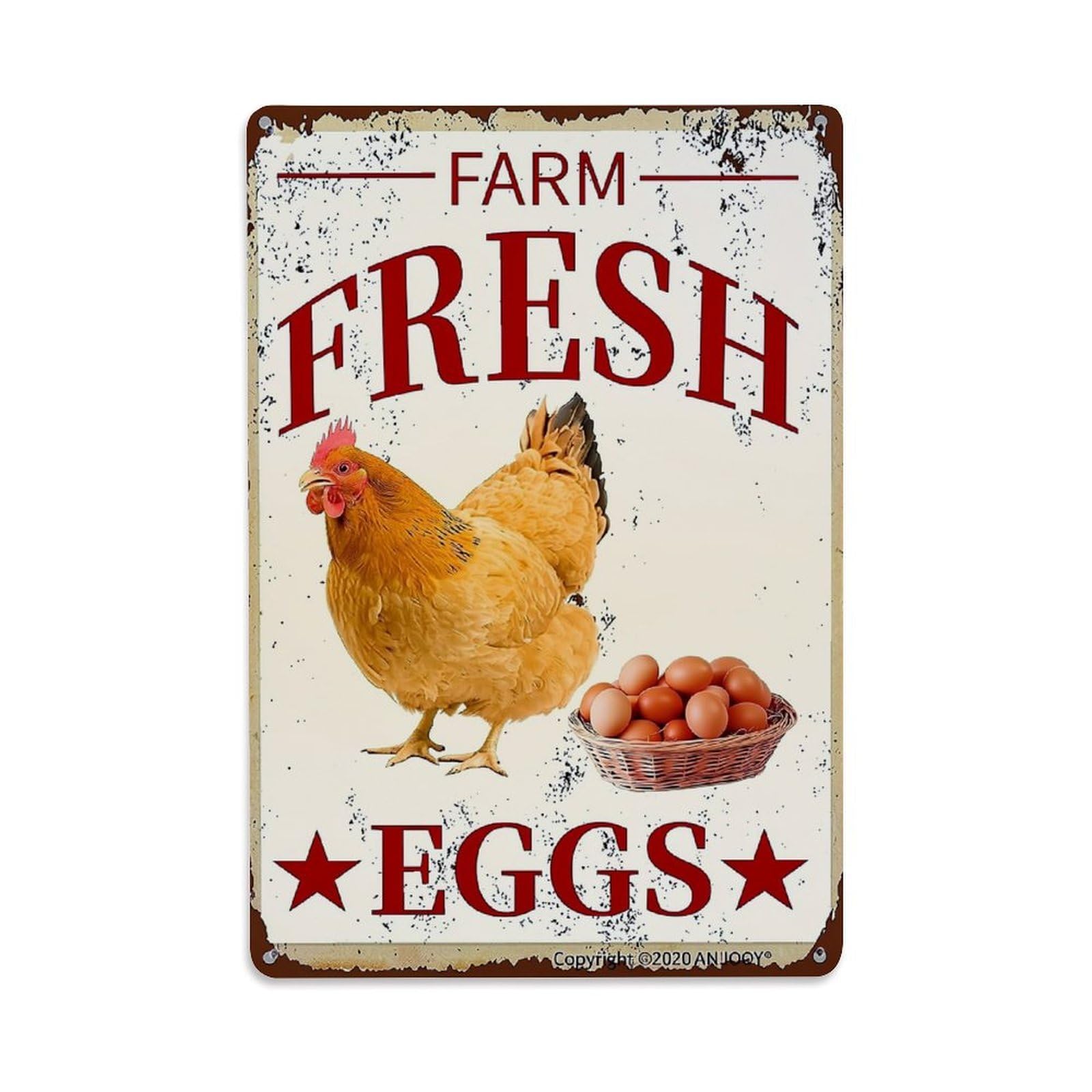 Jdfenggu Vintage Farm Fresh Eggs With Chicken Retro Metal Tin Sign, Metal Poster For Bar, Home, Man Cave, Kitchen, Laundry Room Art Decor 8X12 Inch