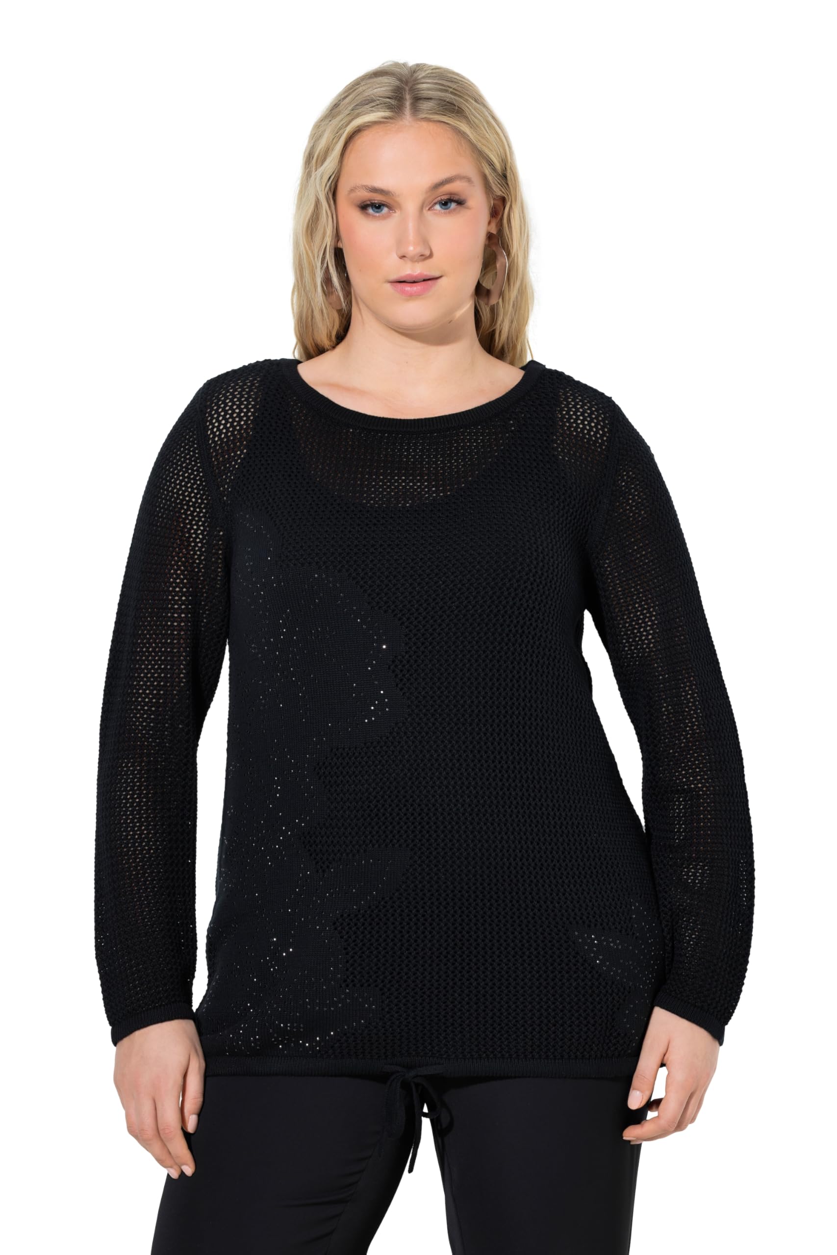 Ulla Popken Damen große Größen Übergrößen Plus Size Pullover, Blüten, U-Boot-Ausschnitt, Saumband, Langarm 847371