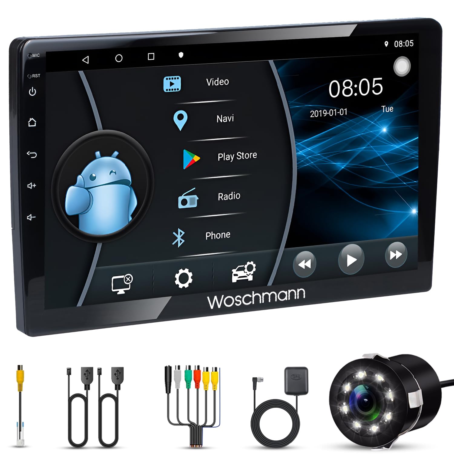 Woschmann-Car Android System Touch Screen 9 Inch| TS9Pro Car Android Player|4GB/64GB|4th Gen|4Core|IPS Display|GPS & Bluetooth|WiFi & FM| Steering Control| LED Camera Included with Car Music System-image-2
