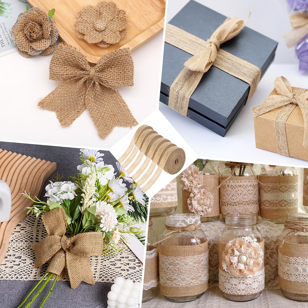 5 Rotoli Nastro Di Juta Naturale - Larghezze 1, 1.5, 2, 2.5, 3 Cm - 10 Metri Per Rotolo - Per Confezioni Regalo, Bouquet Sposa, Artigianato Rustico