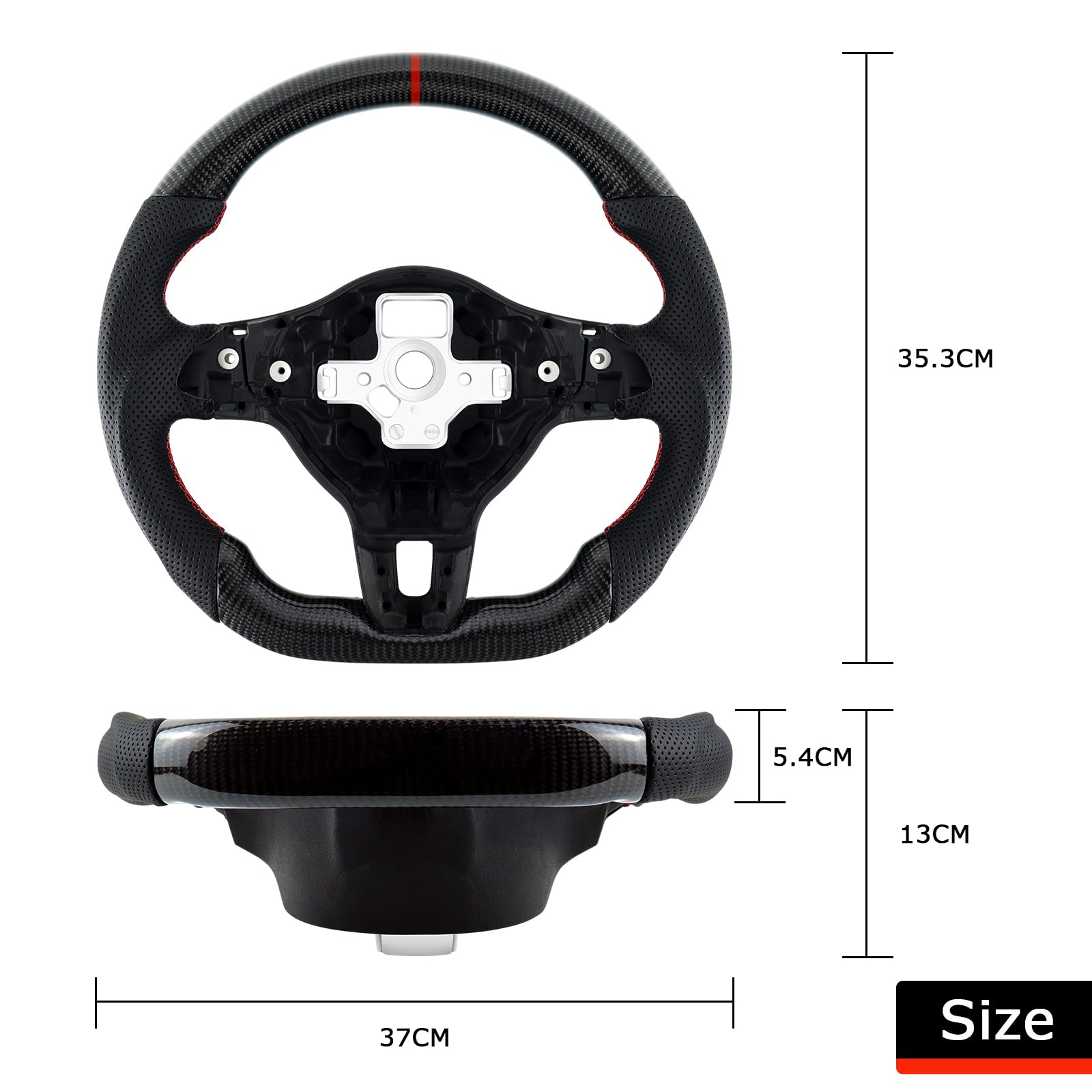 Volante in fibra di carbonio, volante in pelle, a D con fondo piatto e cuciture rosse, manico in pelle traforato per VW Volkswagen Golf MK6 GTI 2008-2014