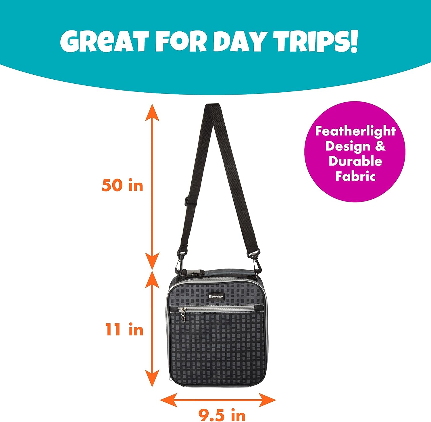 Kids Complete Black Checker Lunch Box Kit- Insulated Soft Bag Sleeve, Convertible Tote Strap for Kids, 13oz Food Jar & Reusable Hard Ice Pack -Keeps Food Hot or Cold for Hours-Back to School Essential