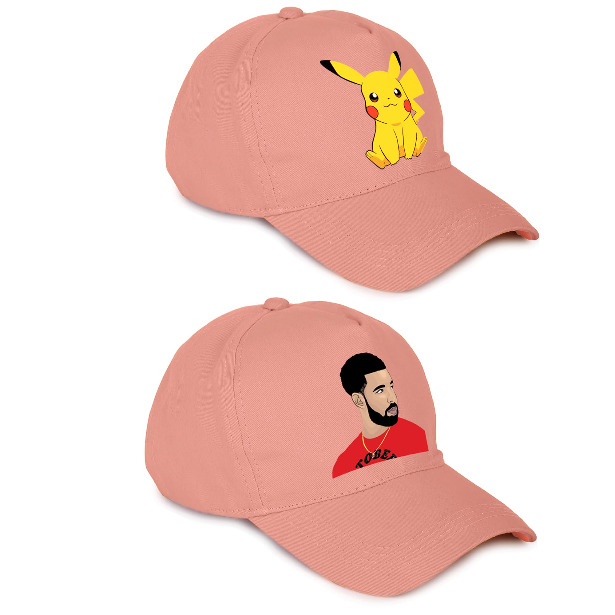 KnotyyCap for Men, Unisex Baseball Hip hop Snapback Mens Caps with Adjustable Strap (Pink) Drake, Pikachu