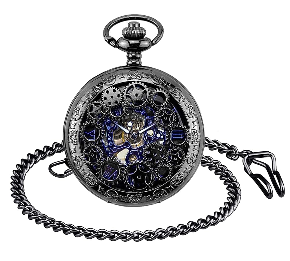 Orologio Da Tasca Antico Con Catena - Meccanico A Carica Manuale, Design Steampunk, Unisex - Foto 5